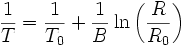 \frac{1}{T}=\frac{1}{T_0} + \frac{1}{B}\ln \left(\frac{R}{R_0}\right)